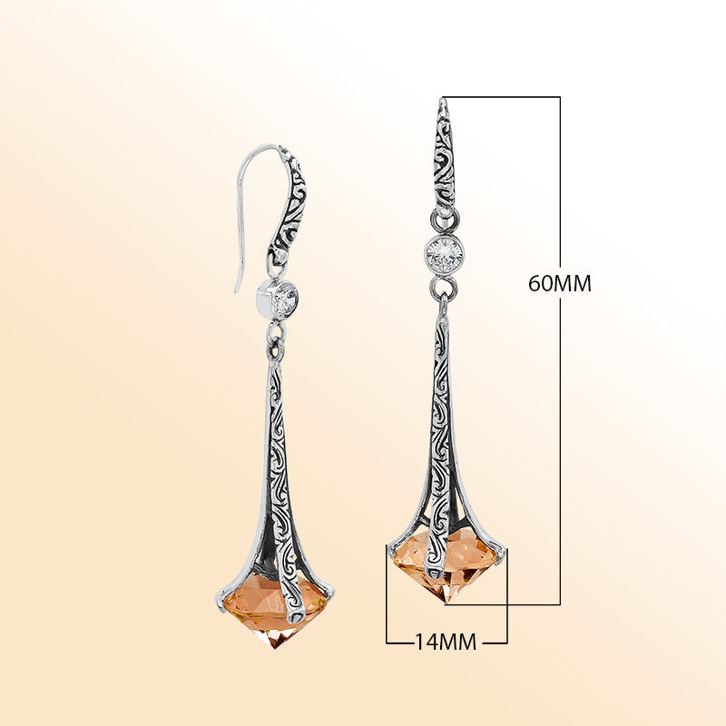 Sterling Silver Artistic Dangle Earrings With Citrine Quartz