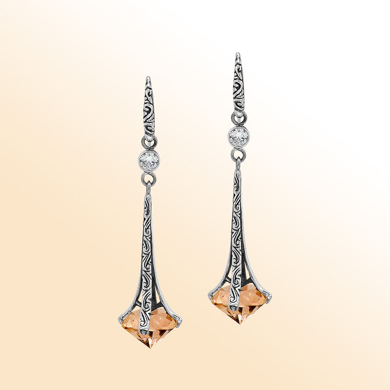 Sterling Silver Artistic Dangle Earrings With Citrine Quartz