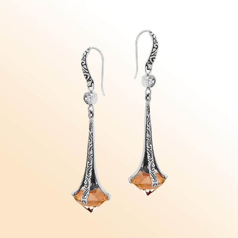 Sterling Silver Artistic Dangle Earrings With Citrine Quartz