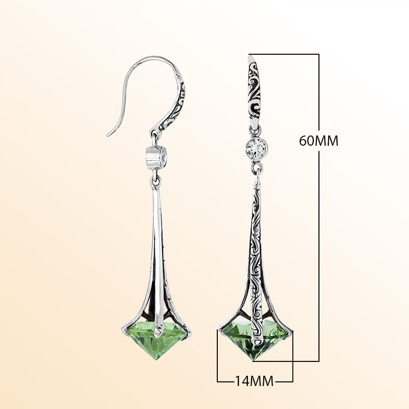 Sterling Silver Artistic Dangle Earrings With Green Amethyst Quartz