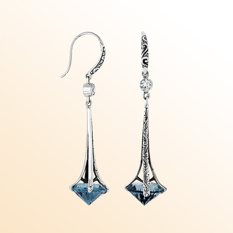 Sterling Silver Artistic Dangle Earrings With London Blue Topaz Quartz