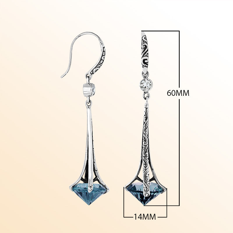Sterling Silver Artistic Dangle Earrings With London Blue Topaz Quartz