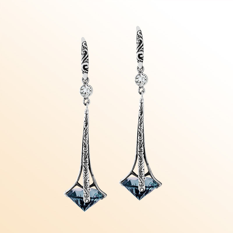 Sterling Silver Artistic Dangle Earrings With London Blue Topaz Quartz