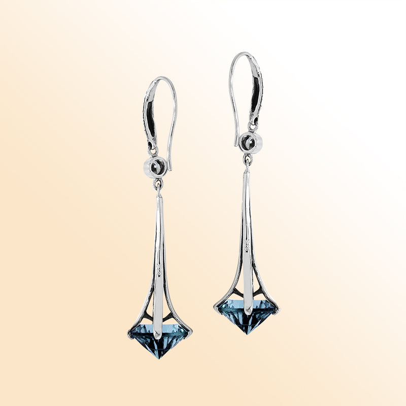 Sterling Silver Artistic Dangle Earrings With London Blue Topaz Quartz