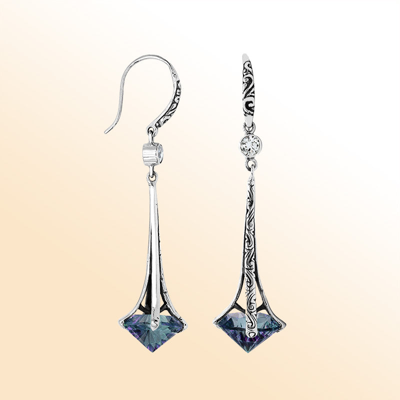 Sterling Silver Artistic Dangle Earrings With Mystic Quartz