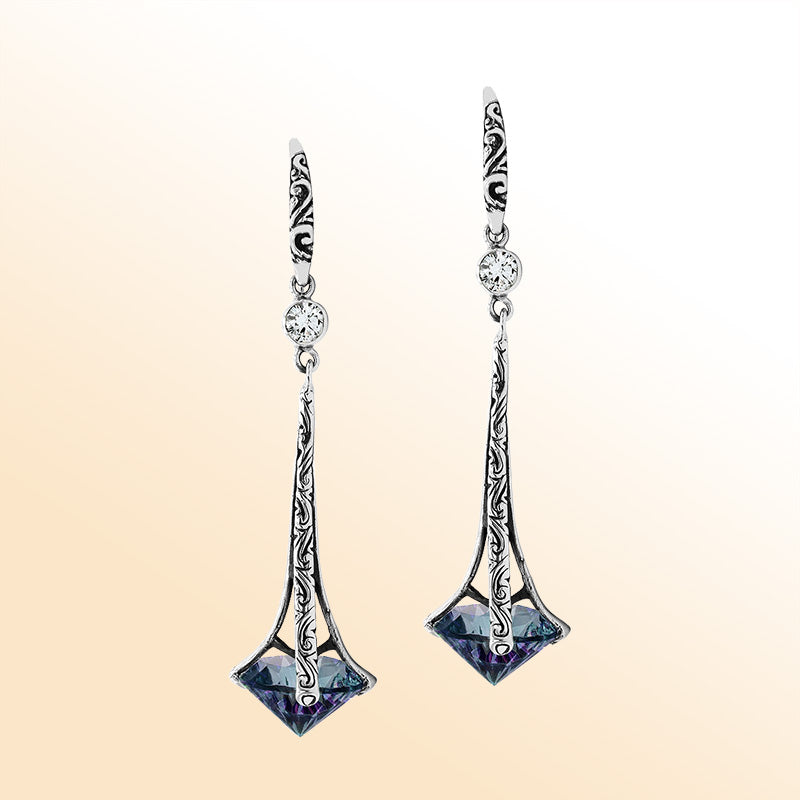 Sterling Silver Artistic Dangle Earrings With Mystic Quartz