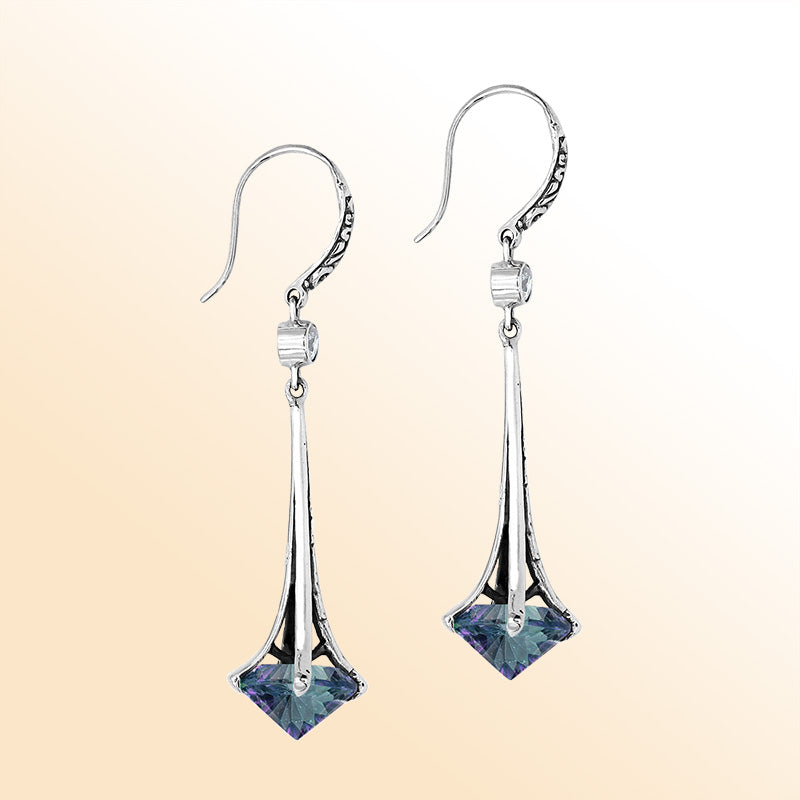 Sterling Silver Artistic Dangle Earrings With Mystic Quartz