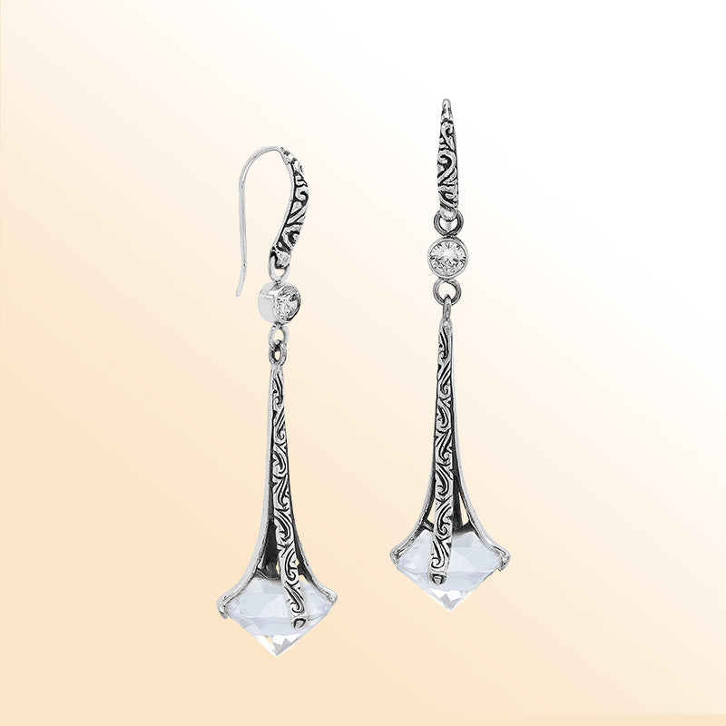 Sterling Silver Artistic Dangle Earrings With Opal