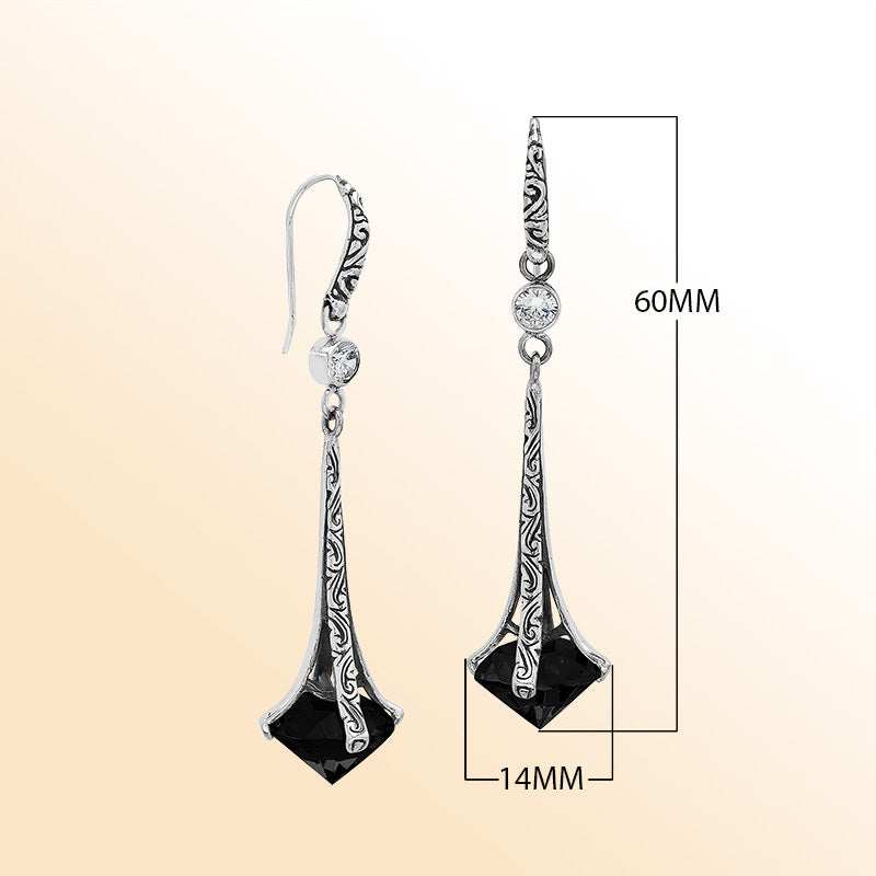 Sterling Silver Artistic Dangle Earrings With Black Onyx