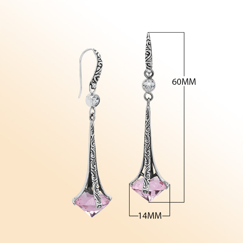Sterling Silver Artistic Dangle Earrings With Pink Quartz