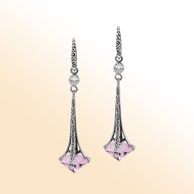 Sterling Silver Artistic Dangle Earrings With Pink Quartz