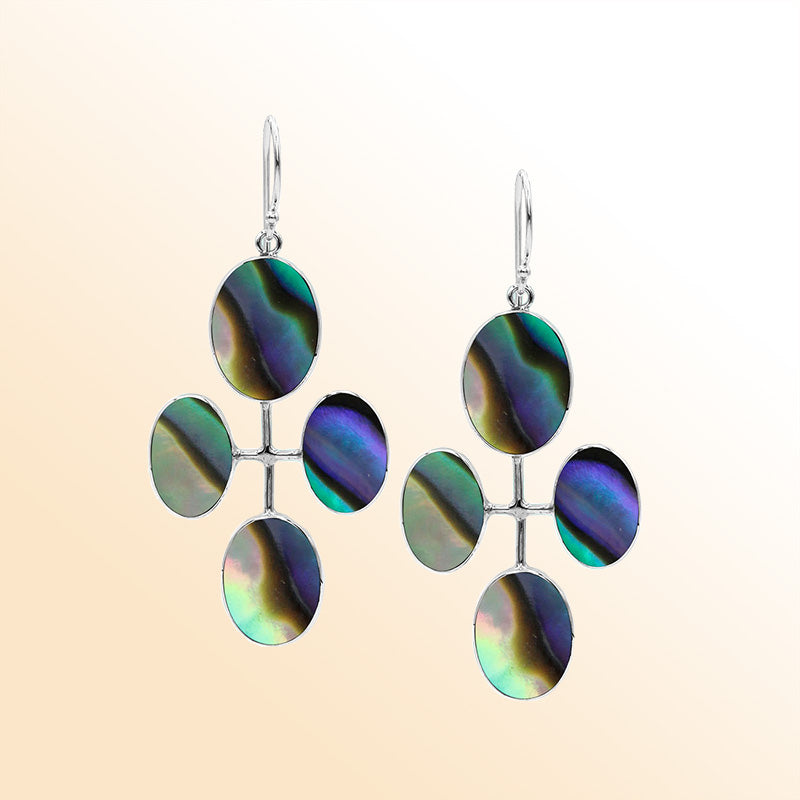 Sterling Silver Artistic Multi-Oval Earrings With Abalone Shell
