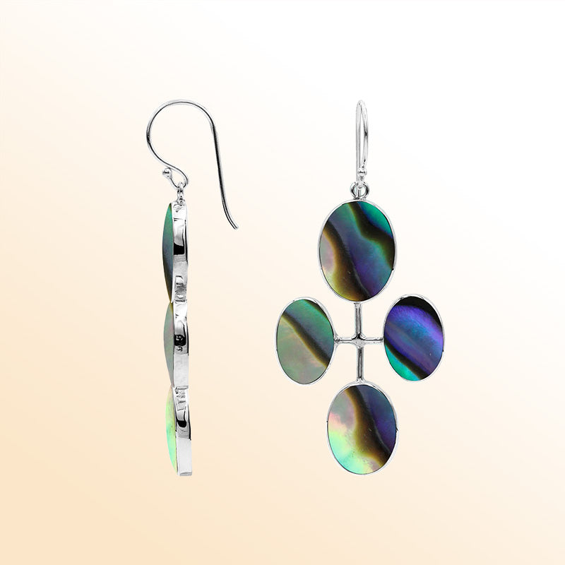 Sterling Silver Artistic Multi-Oval Earrings With Abalone Shell