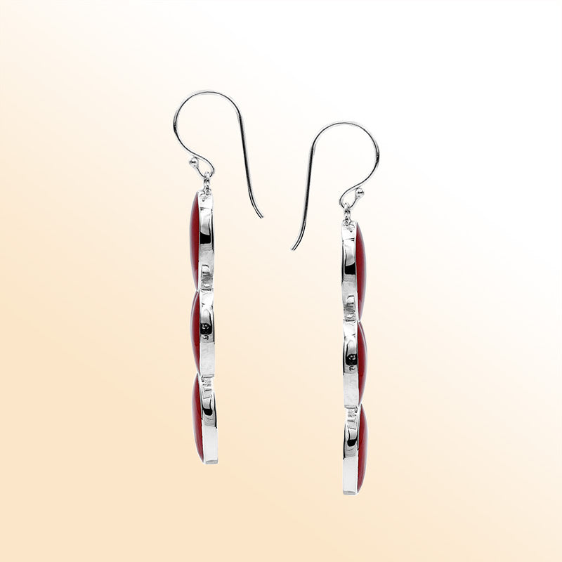Sterling Silver Artistic Multi-Oval Earrings With Red Coral