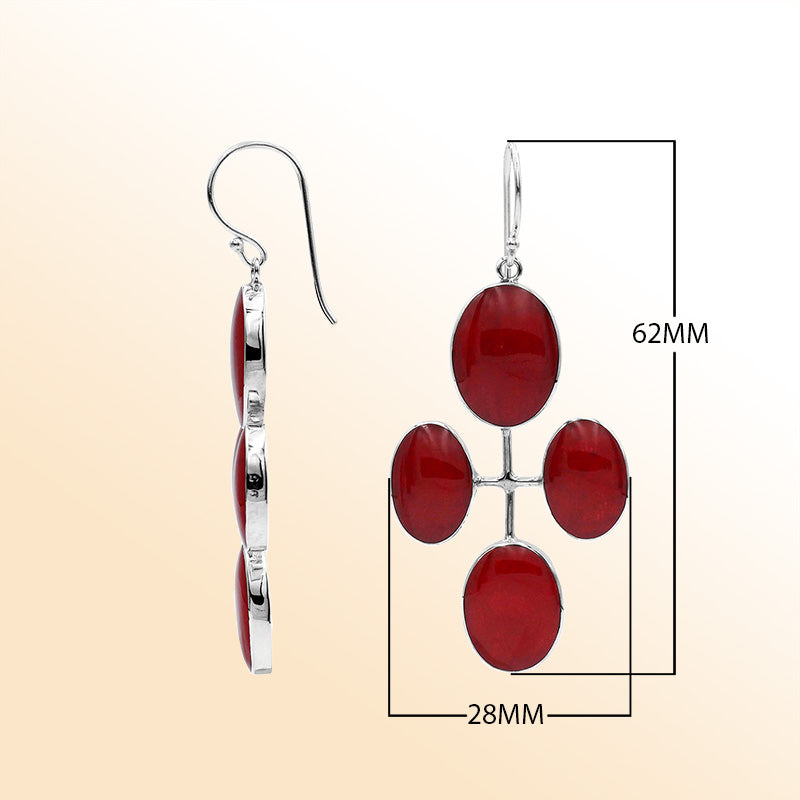 Sterling Silver Artistic Multi-Oval Earrings With Red Coral