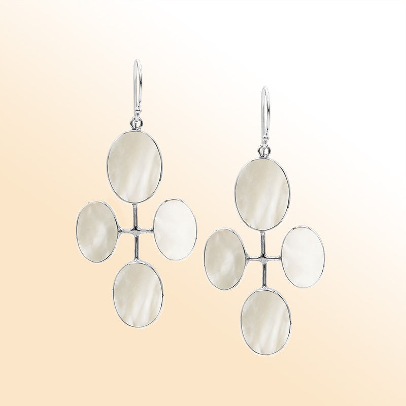 Sterling Silver Artistic Multi-Oval Earrings With Mother Of Pearl