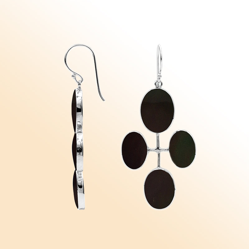 Sterling Silver Artistic Multi-Oval Earrings With Black Shell