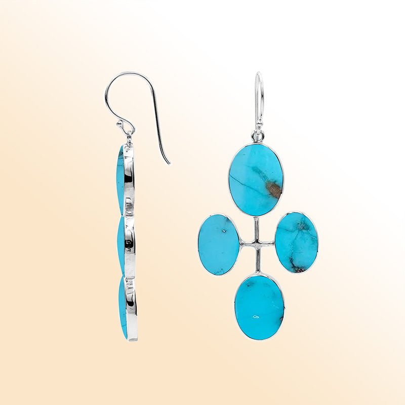 Sterling Silver Artistic Multi-Oval Earrings With Turquoise Shell