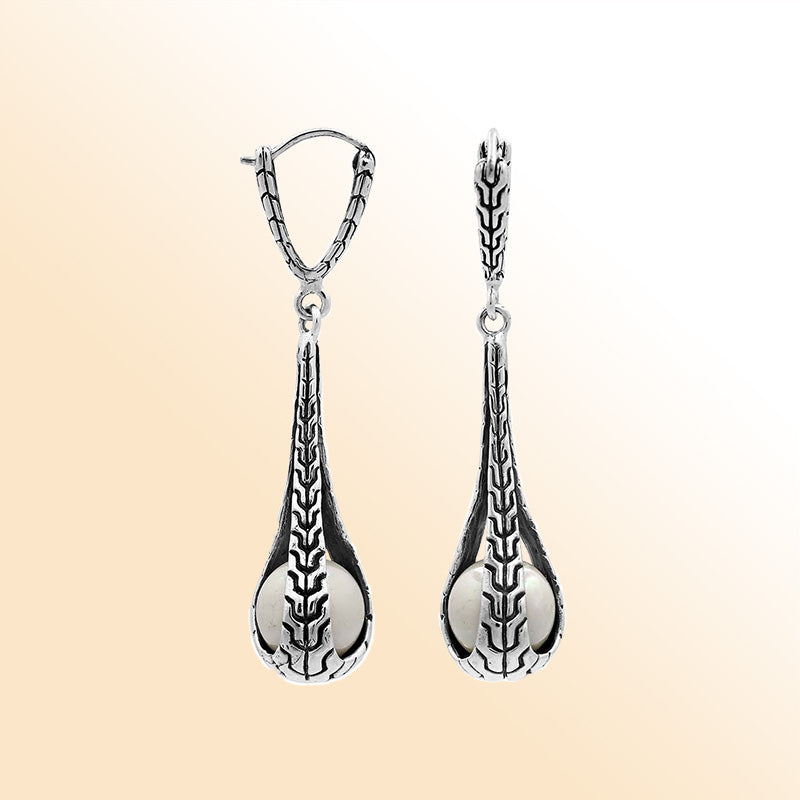 Sterling Silver Artistic Teardrop Earrings With Mabe Pearl