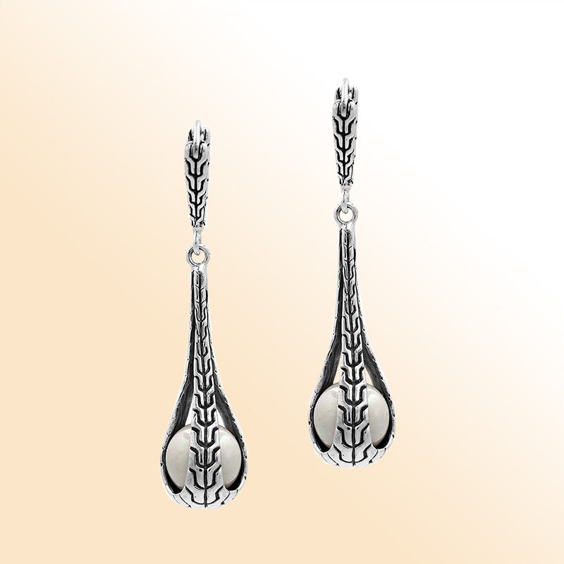 Sterling Silver Artistic Teardrop Earrings With Mabe Pearl