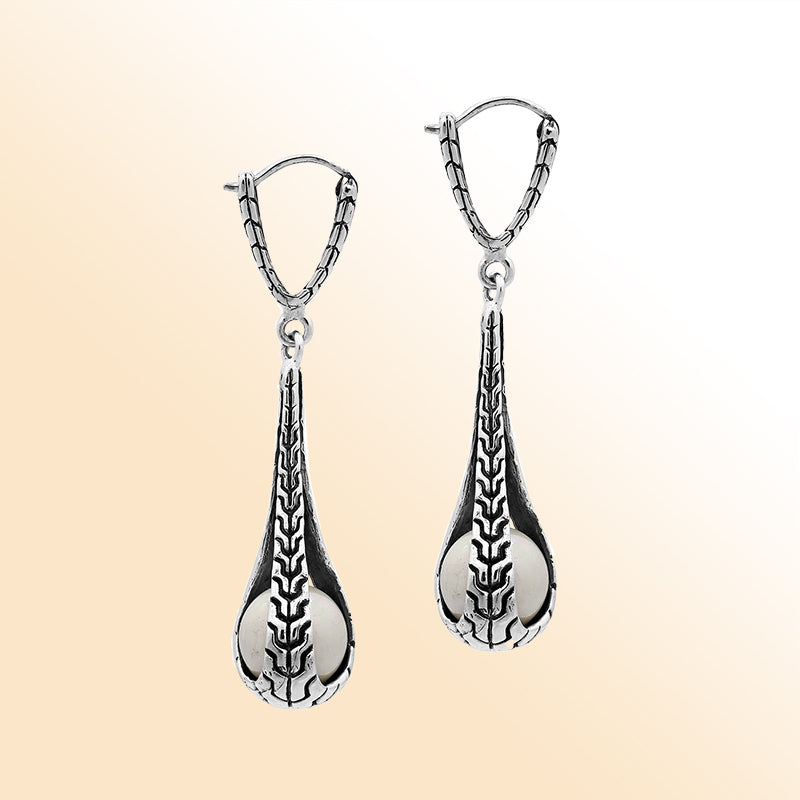 Sterling Silver Artistic Teardrop Earrings With Mabe Pearl