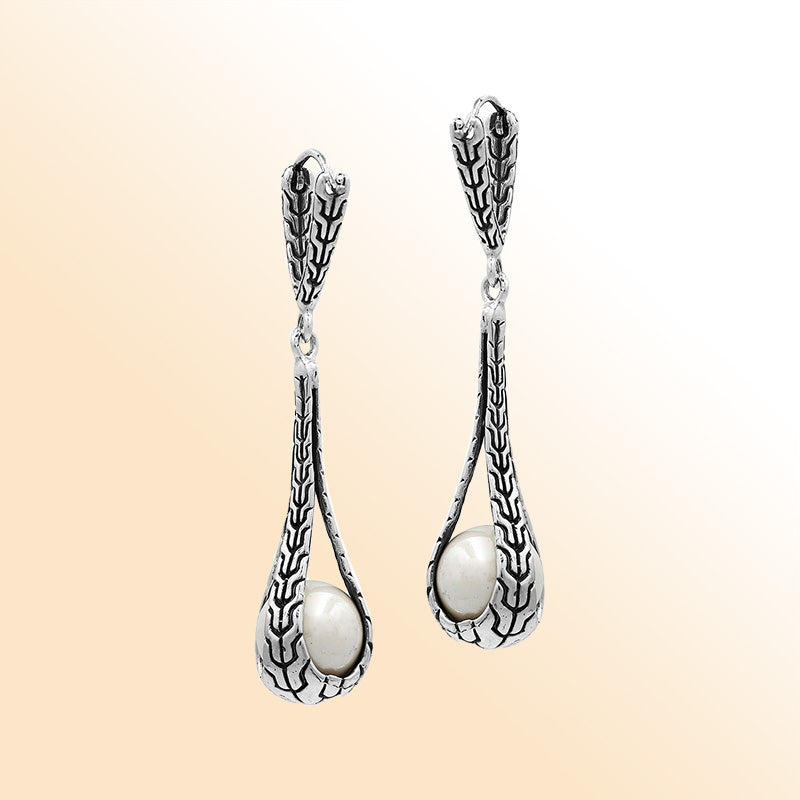 Sterling Silver Artistic Teardrop Earrings With Mabe Pearl