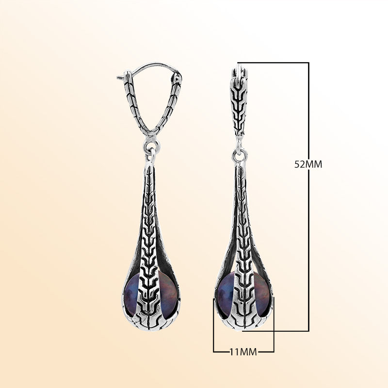 Sterling Silver Artistic Teardrop Earrings With Gray Mabe Pearl