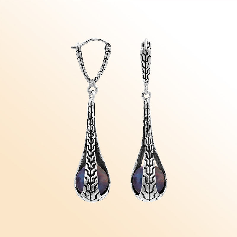 Sterling Silver Artistic Teardrop Earrings With Gray Mabe Pearl