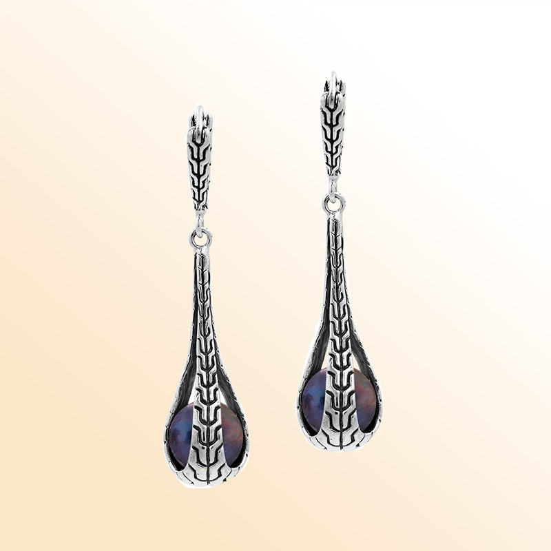 Sterling Silver Artistic Teardrop Earrings With Gray Mabe Pearl