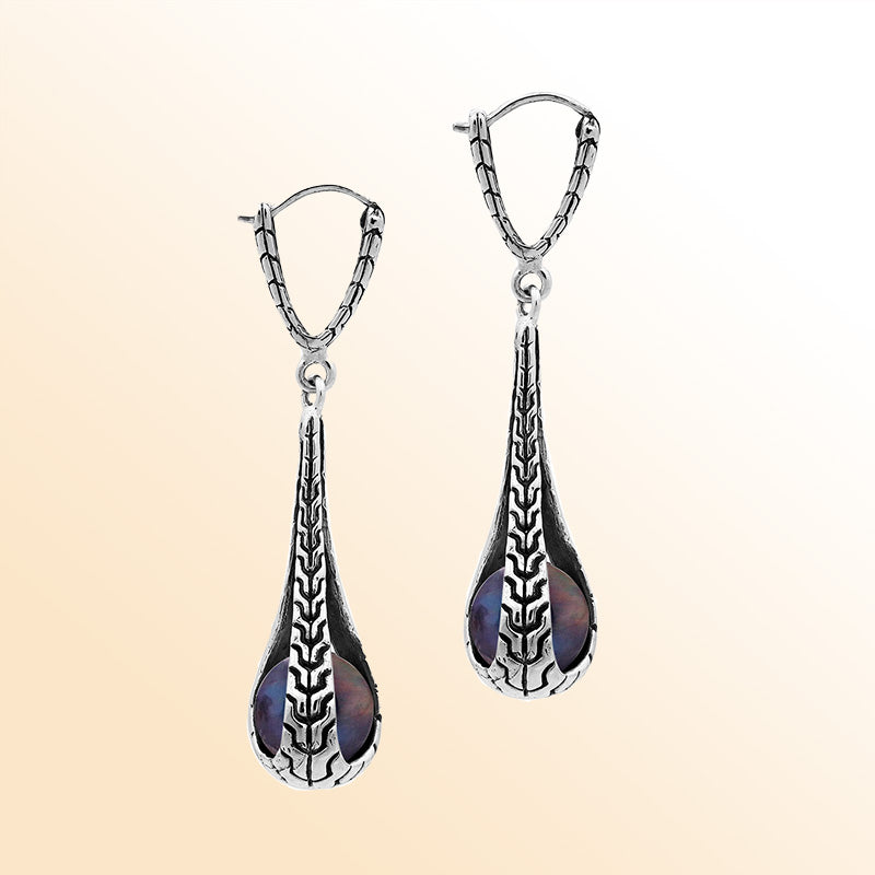Sterling Silver Artistic Teardrop Earrings With Gray Mabe Pearl