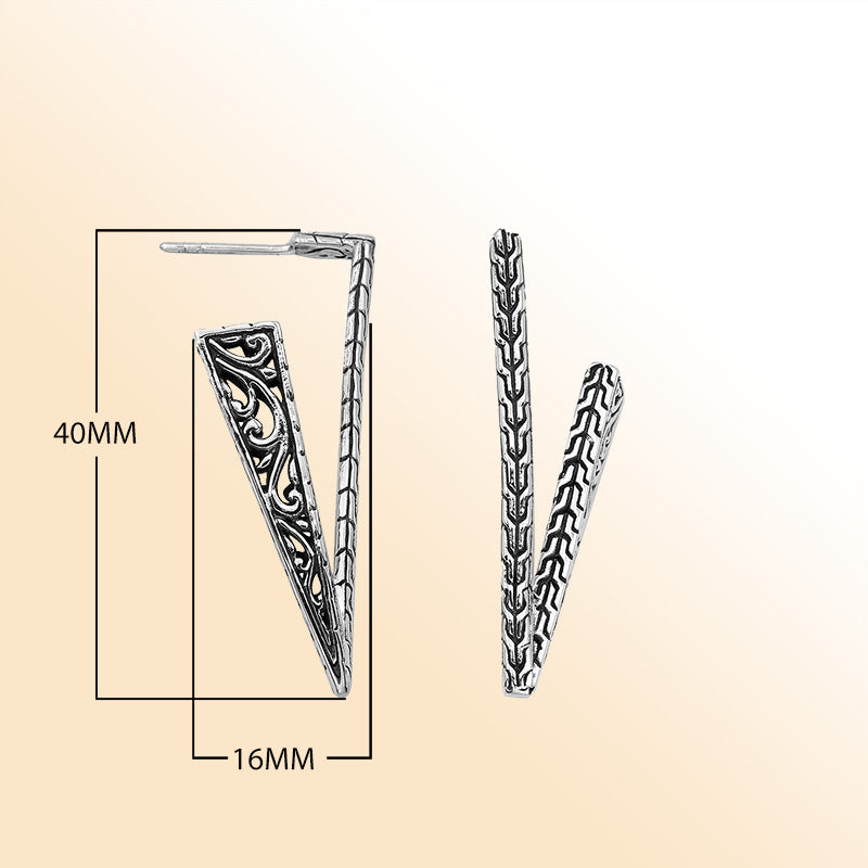 Sterling Silver Artistic V-Shaped Textured Earrings