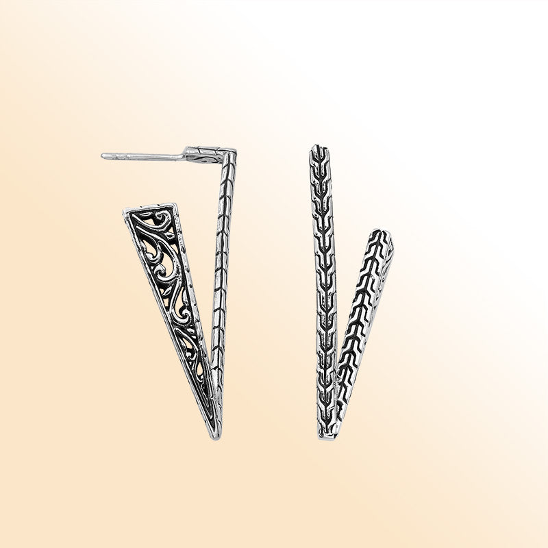 Sterling Silver Artistic V-Shaped Textured Earrings