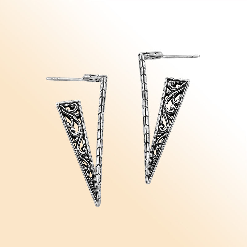 Sterling Silver Artistic V-Shaped Textured Earrings