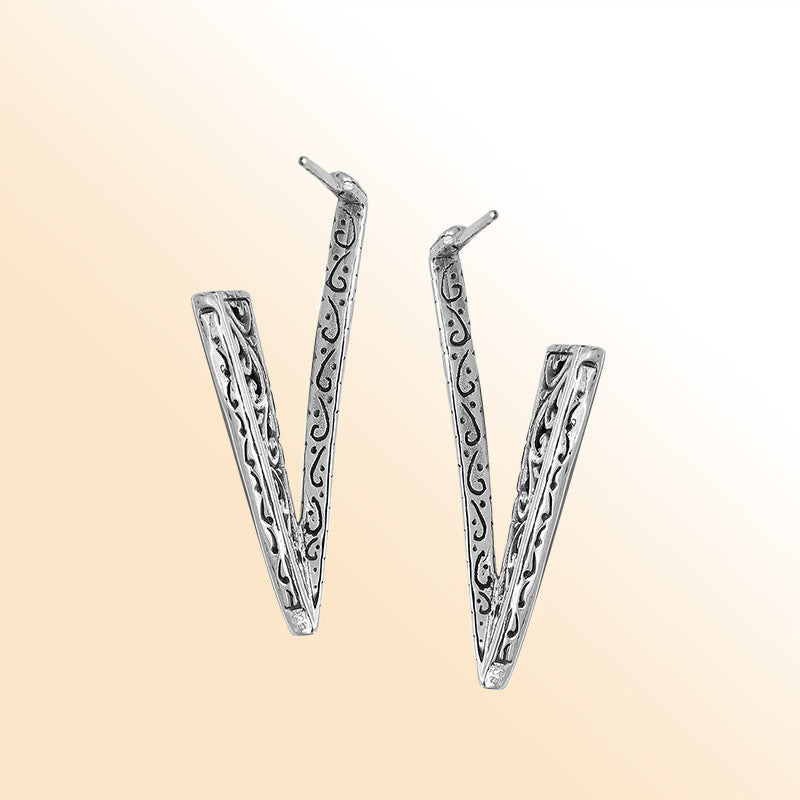 Sterling Silver Artistic V-Shaped Textured Earrings