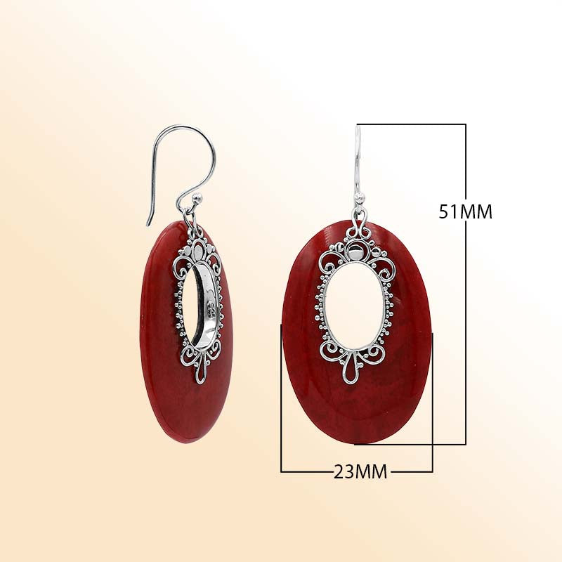Sterling Silver Artistic Oval Earrings With Red Coral