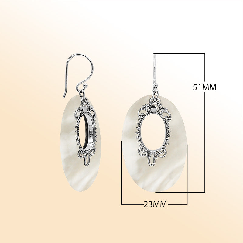 Sterling Silver Artistic Oval Earrings With Mother Of Pearl