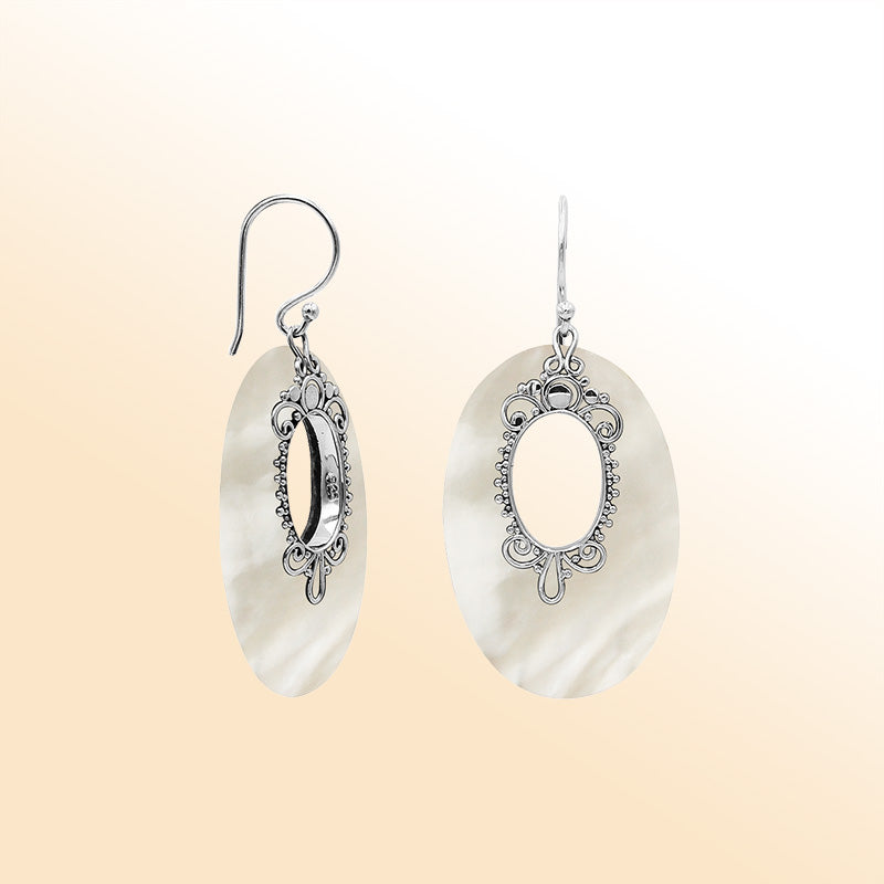 Sterling Silver Artistic Oval Earrings With Mother Of Pearl