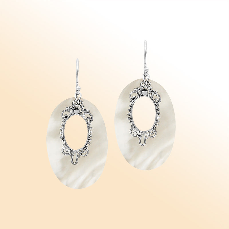 Sterling Silver Artistic Oval Earrings With Mother Of Pearl