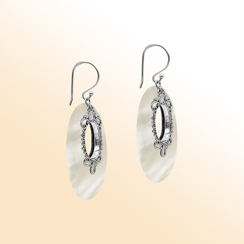 Sterling Silver Artistic Oval Earrings With Mother Of Pearl