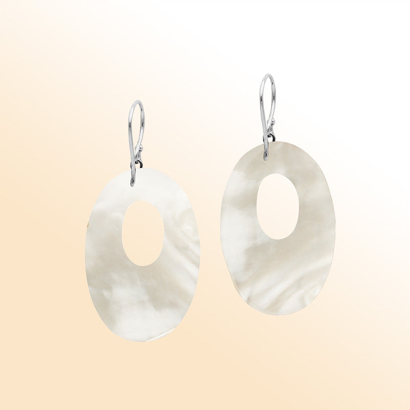 Sterling Silver Artistic Oval Earrings With Mother Of Pearl