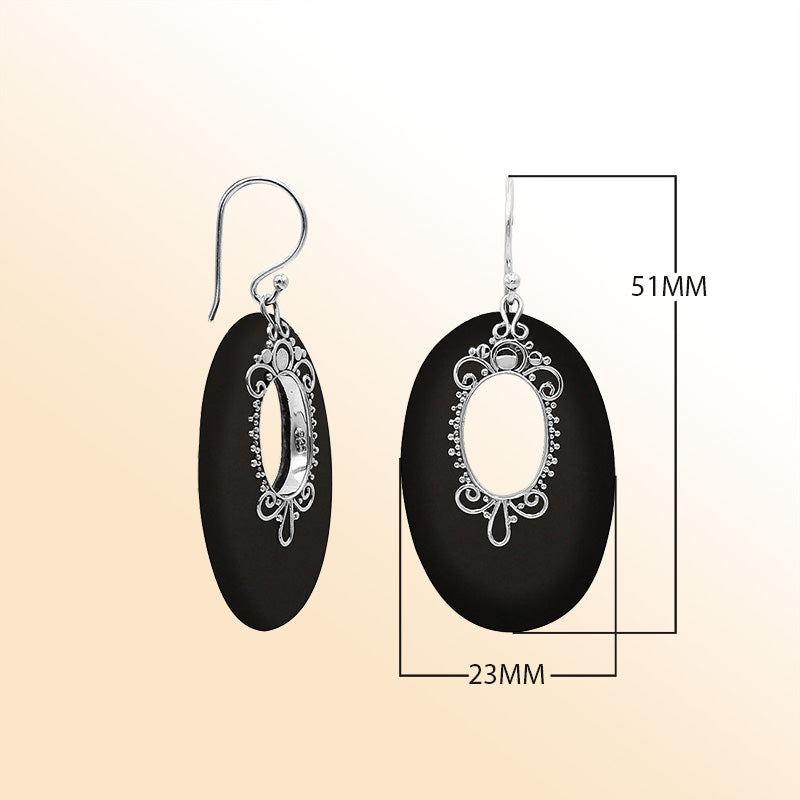 Sterling Silver Artistic Oval Earrings With Black Shell