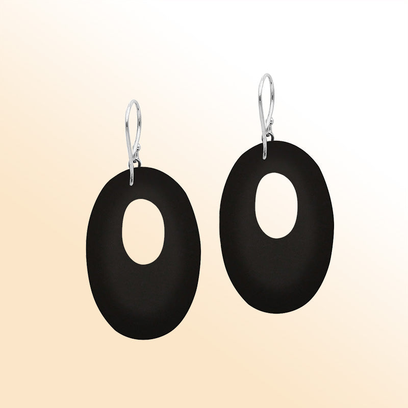 Sterling Silver Artistic Oval Earrings With Black Shell