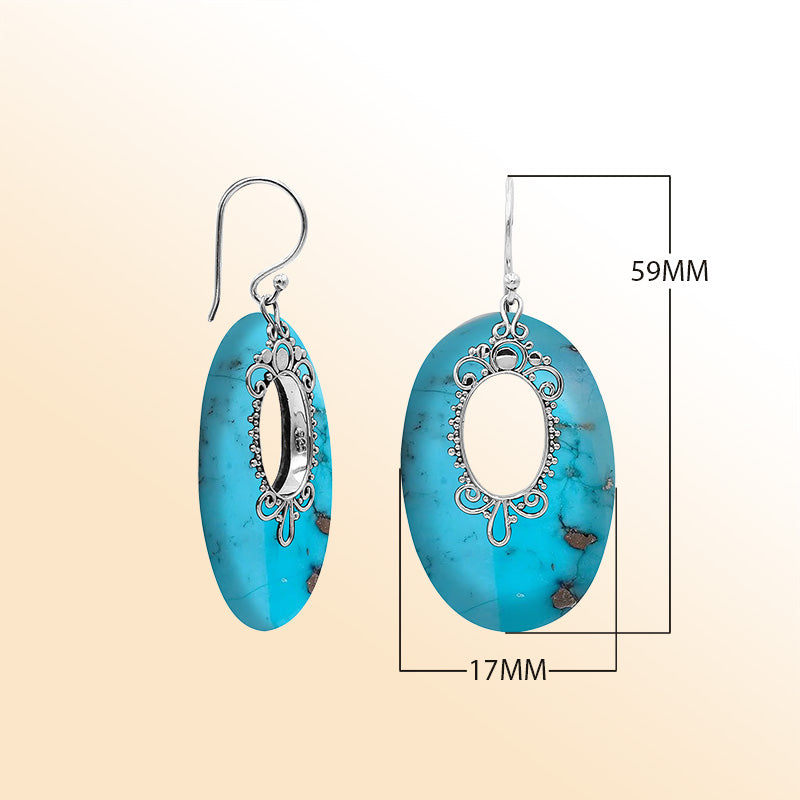Sterling Silver Artistic Oval Earrings With Turquoise Shell