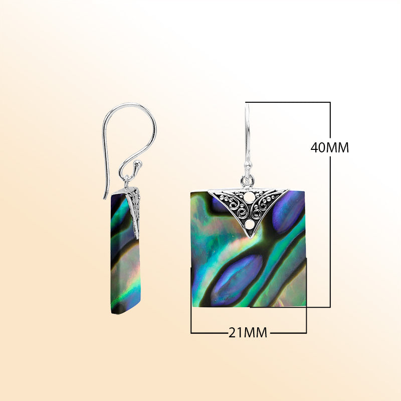 Artistic square earrings with Abalone Shell and silver accent detail