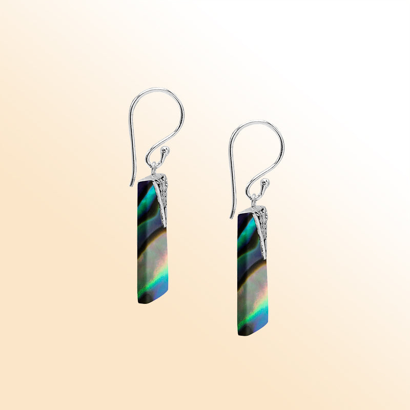 Artistic square earrings with Abalone Shell and silver accent detail