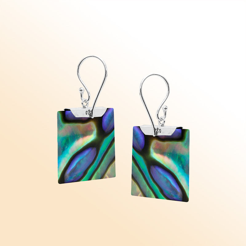Artistic square earrings with Abalone Shell and silver accent detail