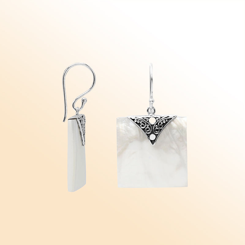 Artistic square earrings with Mother Of Pearl and silver accent