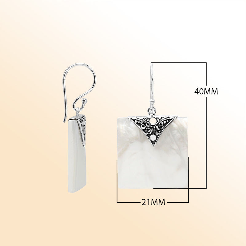 Artistic square earrings with Mother Of Pearl and silver accent