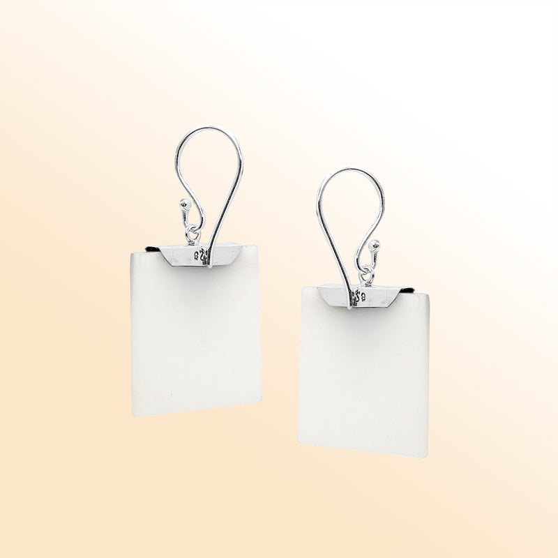Artistic square earrings with Mother Of Pearl and silver accent