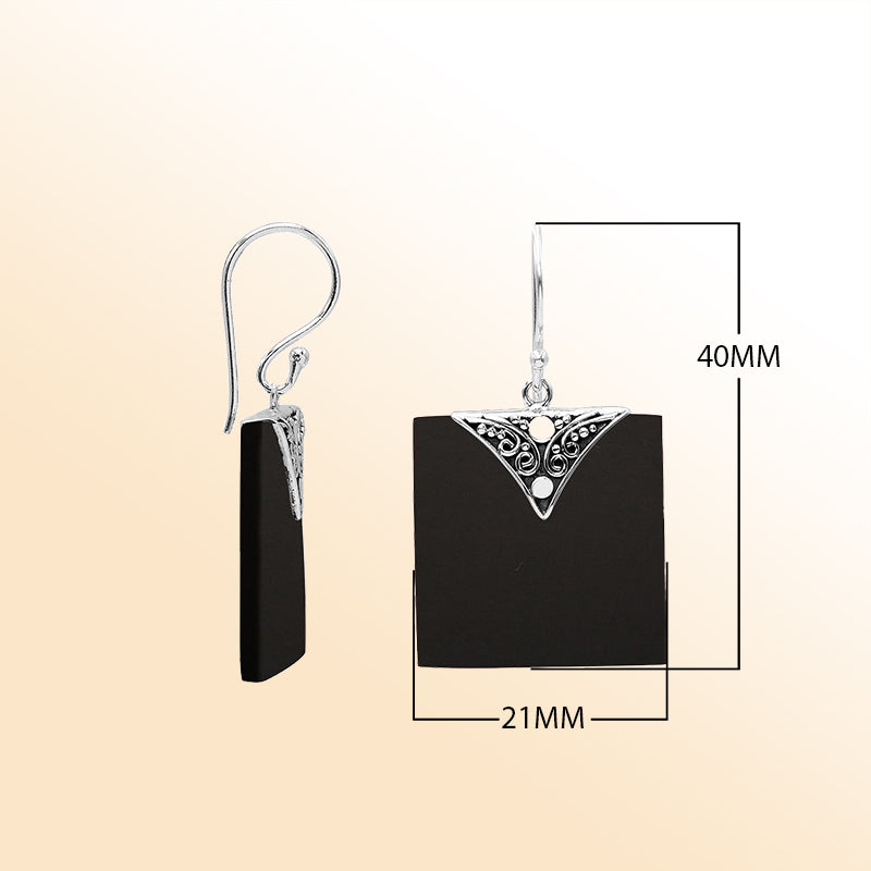 Artistic square earrings with Black Shell and silver accent detailing